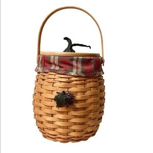 LONGABERGER 2000 October Fields pumpkin basket with orchard park plaid liner